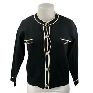 Knit Mix Women's Black White Long Sleeve Crew Button Up Cardigan Sweater Top XL